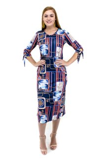 Vestido Channel Manga 3/4 Estampa Abstrata Azul Ma