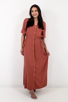 Vestido Chemise Feminino Longo Liso Terracota