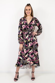 Vestido Feminino Envelope Estampa Folhas