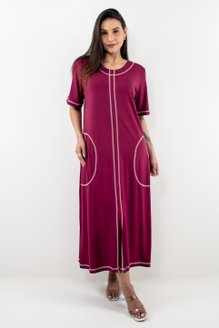 Vestido Feminino Soraia Manga Curta Liso Bordô