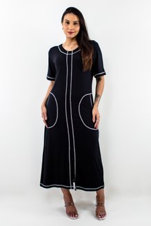 Vestido Feminino Soraia Manga Curta Liso Preto