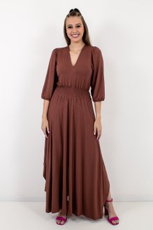 Vestido Feminino Zelia Liso Marrom