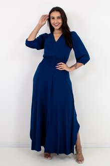 Vestido Feminino Zelia Liso Azul Marinho