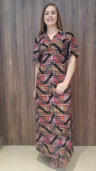 Vestido Longo Cafta Manga Curta Jersey Estampa Geométrica