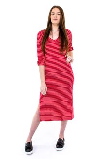 Vestido Longuete Viscolycra Estampa Listras Vermelho e Branco