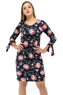 Vestido Manga 7/8 Fabiola Estampa Floral Azul Marinho