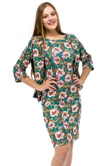 Vestido Manga Curta com Casaco Estampa Floral Verde