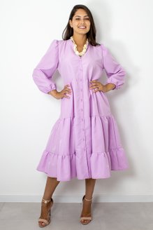 Vestido Manga Longa Marias Liso Lilás