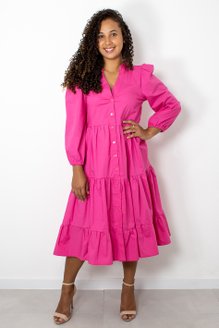 Vestido Manga Longa Marias Liso Rosa Pink