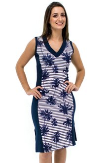 Vestido Regata Raissa Estampa Coqueiros Azul Marinho
