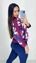 Blusa Manga 7/8 Estampa Floral Marsala e Marinho