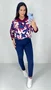 Blusa Manga 7/8 Estampa Floral Marsala e Marinho