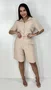 Conjunto Feminino Clássico Bermuda e Camisa Manga Curta Liso Bege
