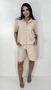 Conjunto Feminino Clássico Bermuda e Camisa Manga Curta Liso Bege