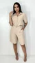 Conjunto Feminino Clássico Bermuda e Camisa Manga Curta Liso Bege