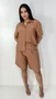 Conjunto Feminino Clássico Bermuda e Camisa Manga Curta Liso Marrom