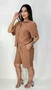 Conjunto Feminino Clássico Bermuda e Camisa Manga Curta Liso Marrom