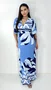Vestido Feminino Kaftan Estampado em Tons de Azul