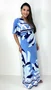 Vestido Feminino Kaftan Estampado em Tons de Azul