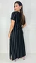 Vestido Feminino Longo Camisetão Manga Curta Listrado Preto e Branco
