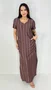 Vestido Feminino Longo Camisetão Manga Curta Marrom com Listras Brancas