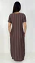 Vestido Feminino Longo Camisetão Manga Curta Marrom com Listras Brancas